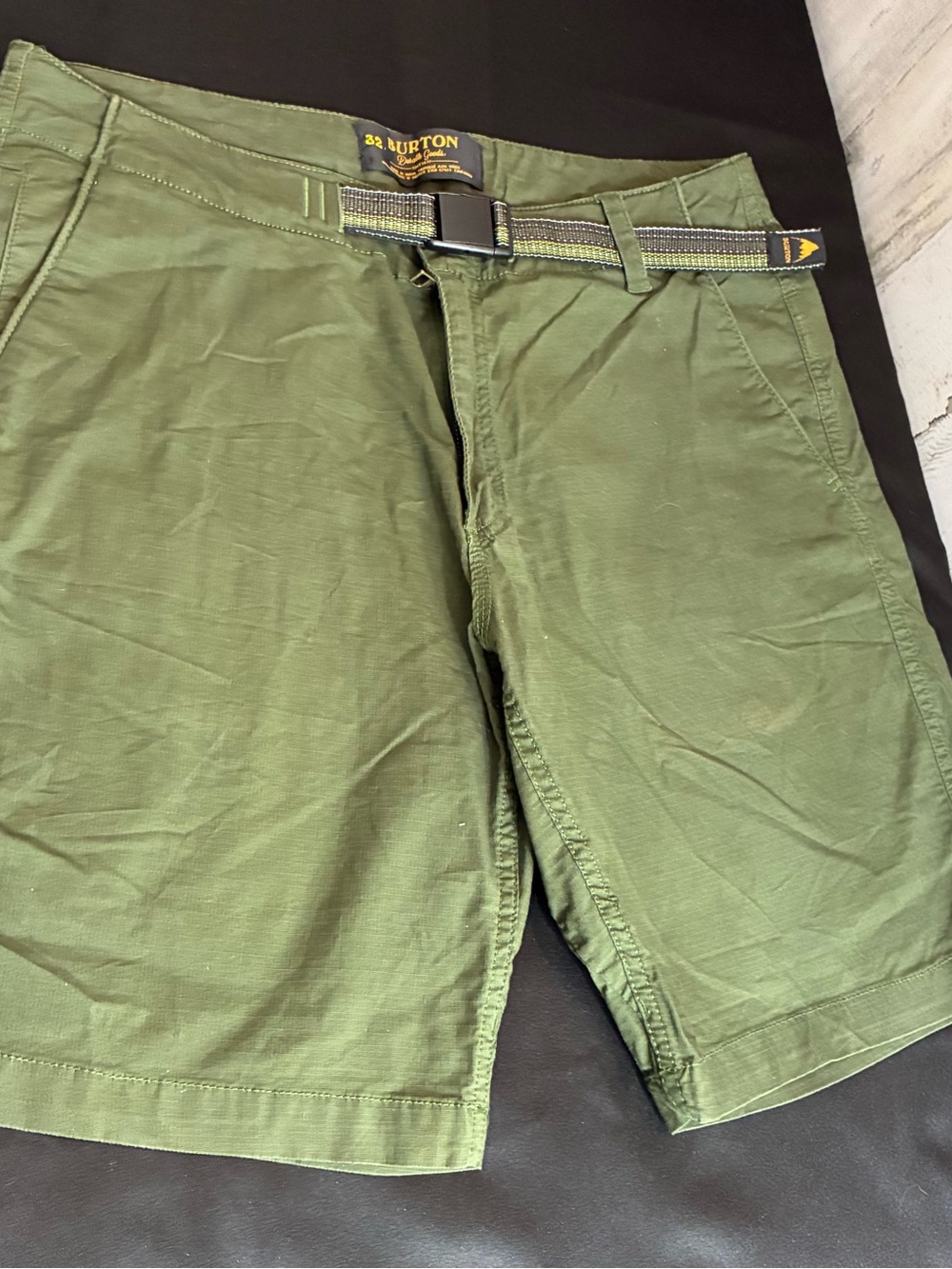 Burton Men's Olive Green Flat Front Shorts with Webbing Belt
